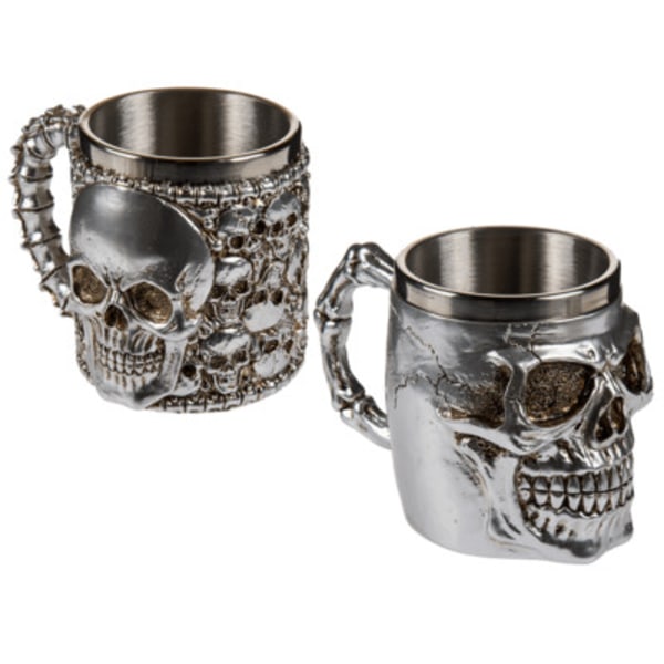 Out of the Blue Silver Plated Mug Goblet Skull - Set 2pcs.