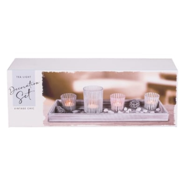 Out of the Blue Wooden Plate with 4 Tealight Holders