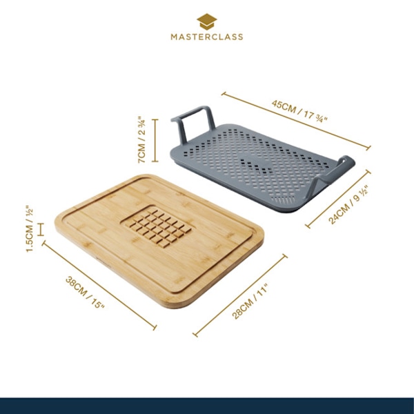 MasterClass Roast &amp; Rest Set with Handles | Silicone | Wood | 2pcs.