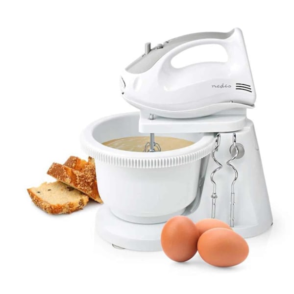 Nedis Hand Mixer 200W with Mixing Bowl - White