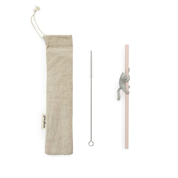 Balvi Reusable Straw Set Climber Cat Green