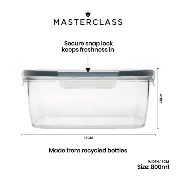 MasterClass Eco Snap Food Storage Container - 0.8L Rectangle