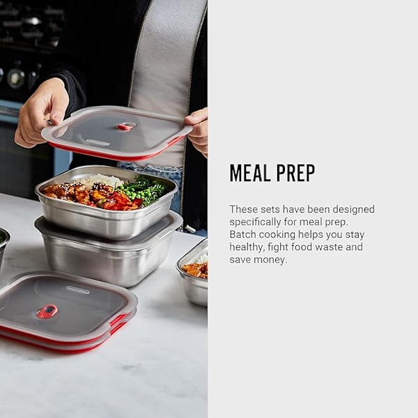 Black + Blum Steel Food Box Square | Grey/Red | Small