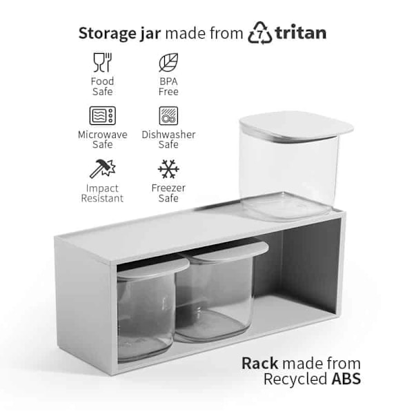 Qualy Flat Top Storage Jar Drawer Rack Set