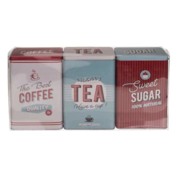 Sininen Sininen Tin Box - Kahvi, Tee, Sokeri - Retro Punainen/Sininen