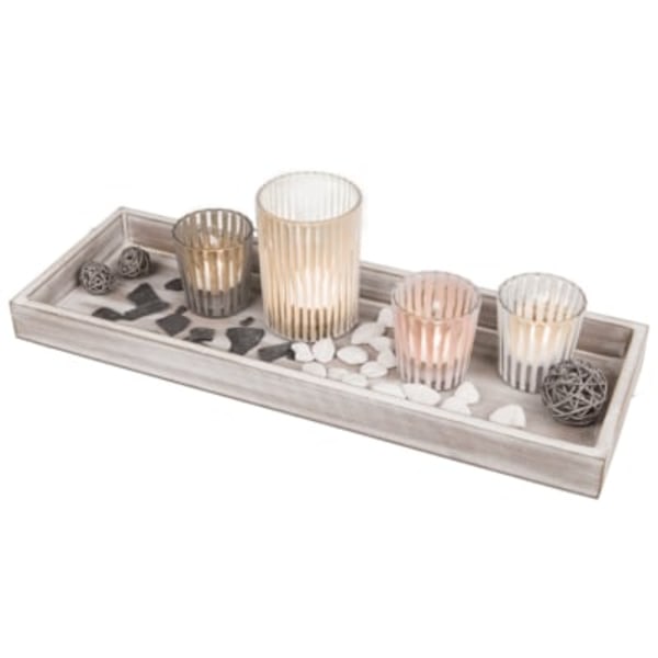 Out of the Blue Wooden Plate with 4 Tealight Holders