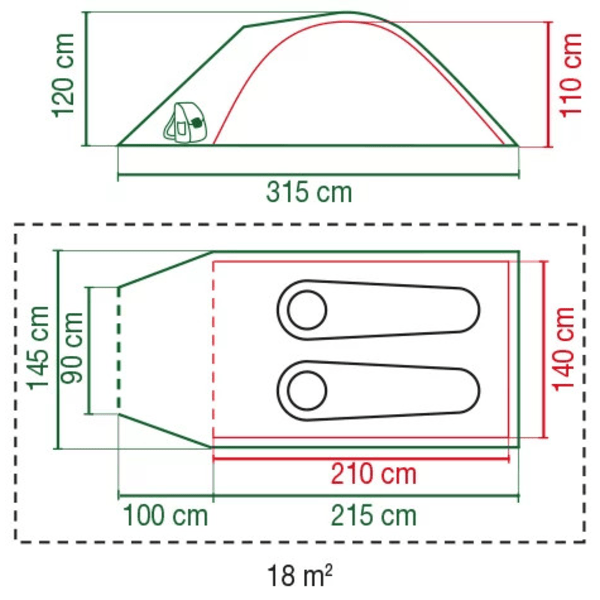 Coleman Darwin 2+ Dome -teltta katoksella, erinomainen valinta seikkailuille ja retkille 2 hengelle.