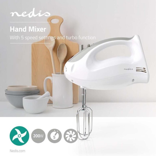 Nedis Hand Mixer 200W - Grey/White
