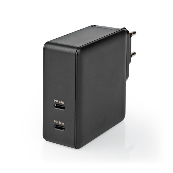 Nedis Quick Wall Charger - 65W - 2 x USB-C Output Musta