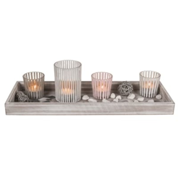 Out of the Blue Wooden Plate with 4 Tealight Holders