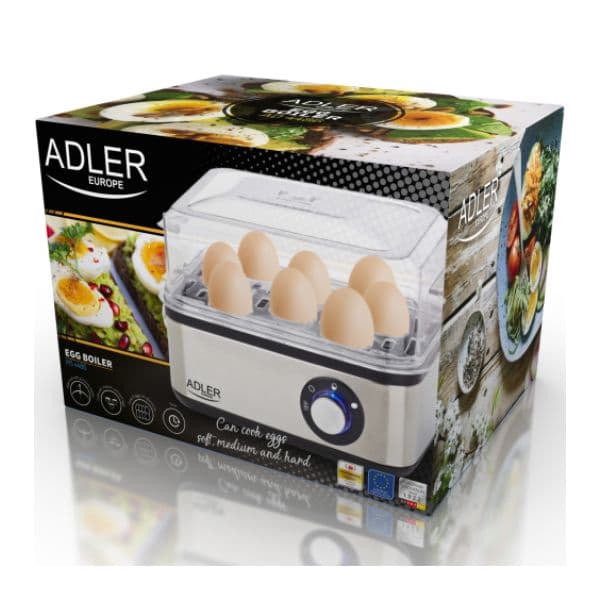 Adler munakattila | 8 kananmunaa | 800W | Teräs | Hopea