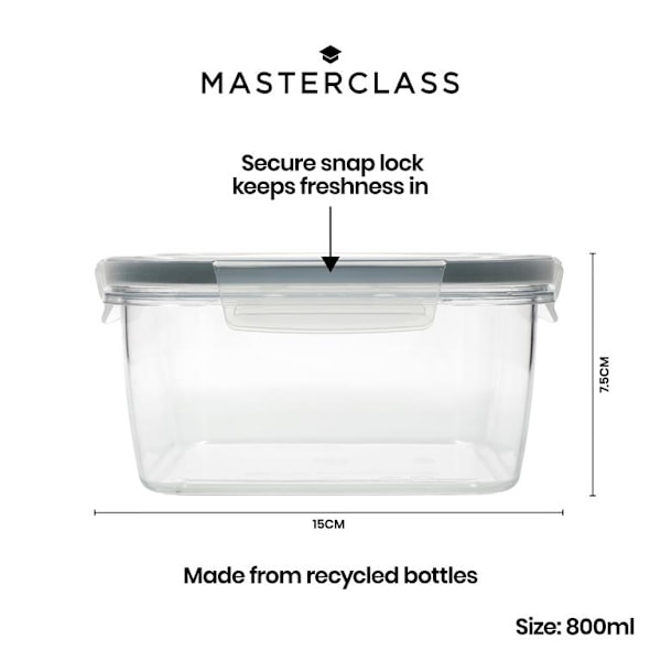 MasterClass Eco Snap Food Storage Container - 0.8L Square