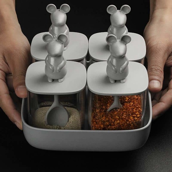 Qualy Lucky Mouse Seasoning Container Set - 4pcs.