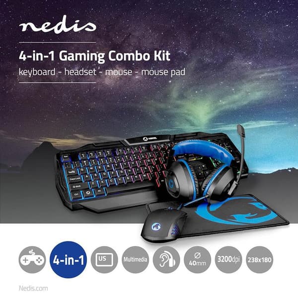 Nedis Gaming Combo Kit 4-in-1 - LED - US / QWERTY