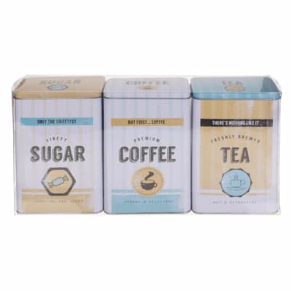 Out of the Blue Tin Box - Coffe, Tea, Sugar - Retro Yellow