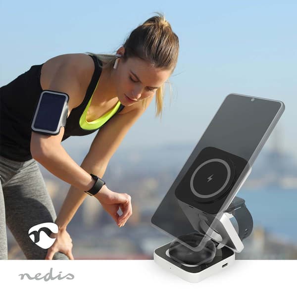 Nedis trådløs 3-i-1-oplader | 15 W | USB-A / USB-C™ | 3 enheder | Rejse