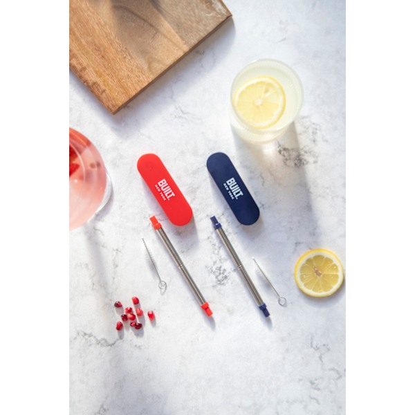 BUILT Retractable Straw with Case Stainless Steel Red