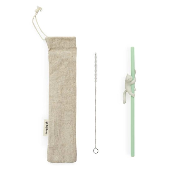 Balvi Reusable Straw Set Climber Cat Green