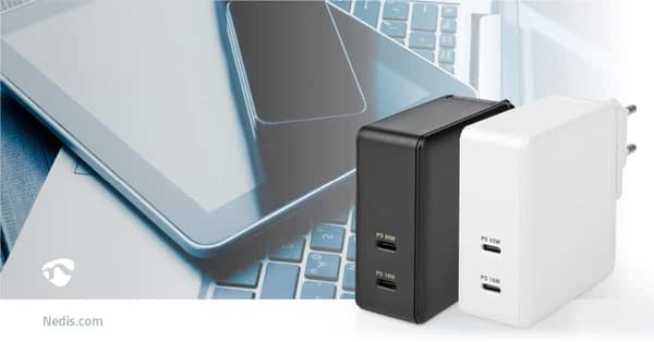 Nedis Quick Wall Charger - 65W - 2 x USB-C Output Valkoinen eleganssi