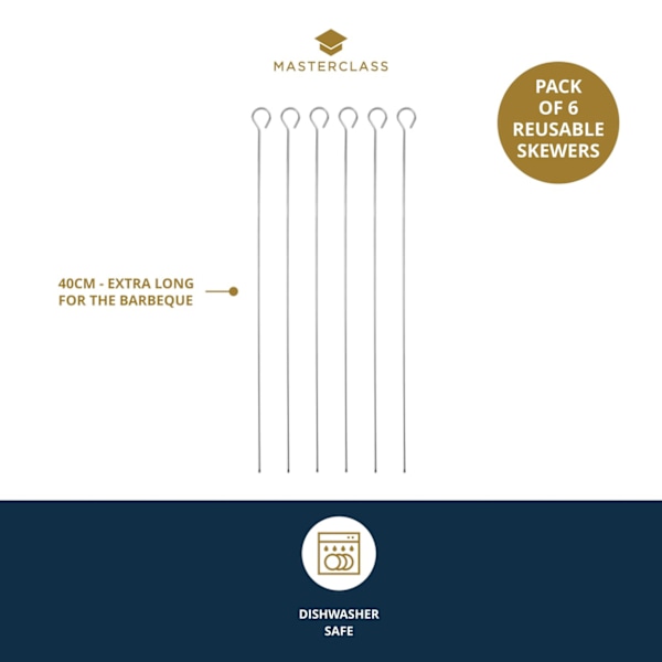 MasterClass Stainless Steel Flat Sided Skewers 40cm - 6pcs