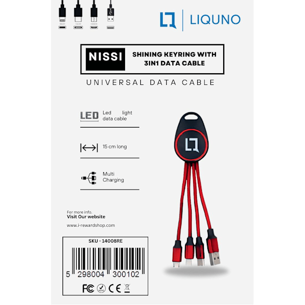 Liquno Nissi Shining Keyring with 3in1 Data Cable Red