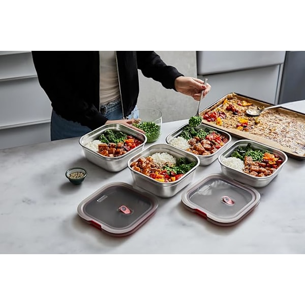 Black + Blum Steel Food Box Square | Grey/Red | Small