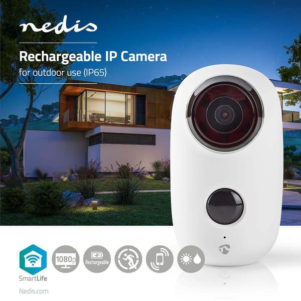 Nedis WiFi-smart genopladeligt IP-kamera til udendørs brug, 6000 mAh