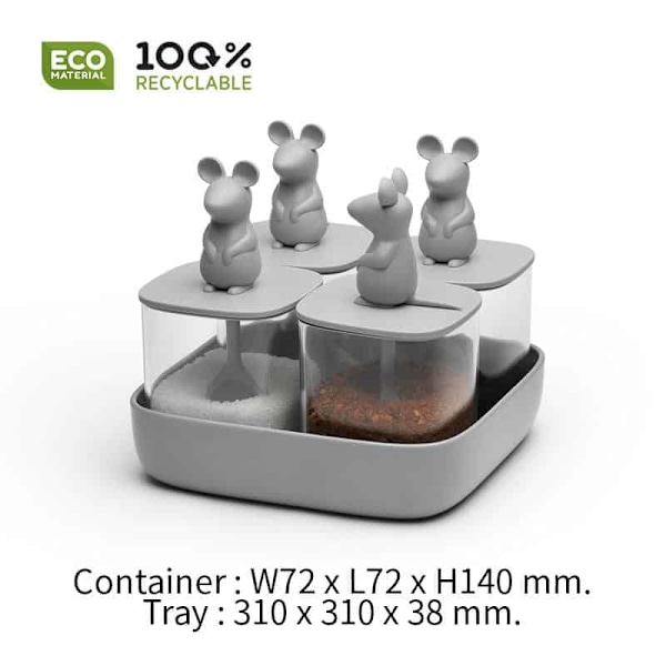 Qualy Lucky Mouse Seasoning Container Set - 4pcs.