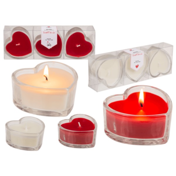 Out of the Blue Candle in Heart Shaped Glass 3pcs. Red