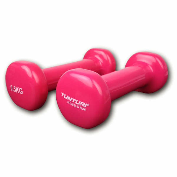 Tunturi Vinyyli Dumbbellit 0,5 kg, Vaaleanpunainen, Par i(13.5x5x9 cm)