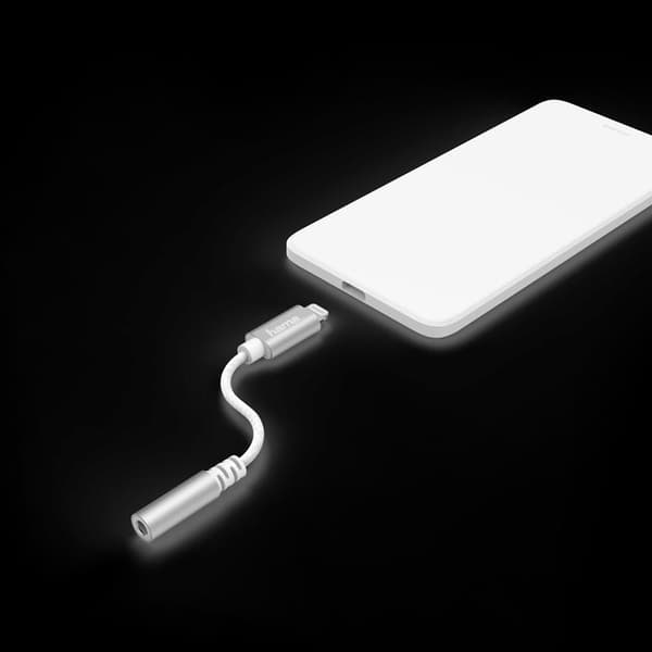 Hama Lightning-sovitin 3,5 mm ääniliitäntään, valkoinen