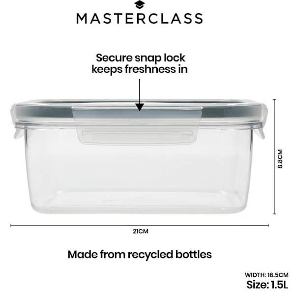 MasterClass Eco Snap Food Storage Container - 1.5L Rectangle