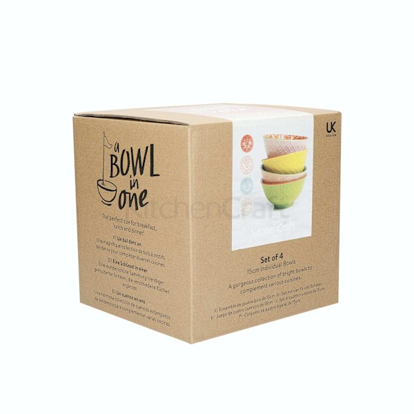 KitchenCraft Ceramic Cereal Bowl Bright Design - set 4 pcs