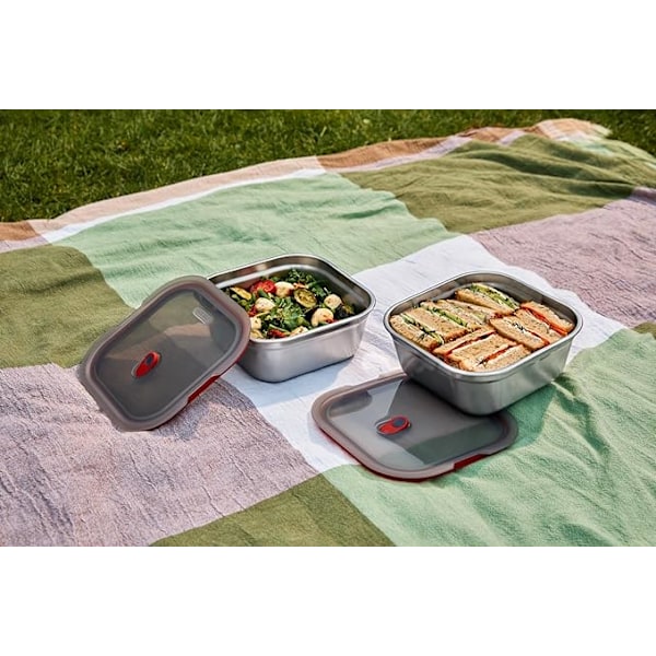 Black + Blum Steel Food Box Square | Grey/Red | Small