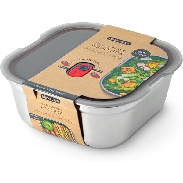 Black + Blum Steel Food Box Square | Grey/Red | Small