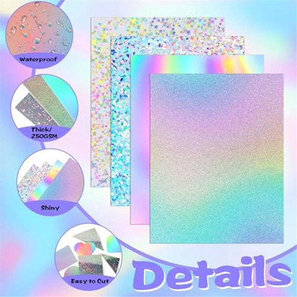 24 ark Holografisk Kartong Glitter Regnbåge Spegelpapper Tjockt Kartong För Hantverk, Korttillverkning