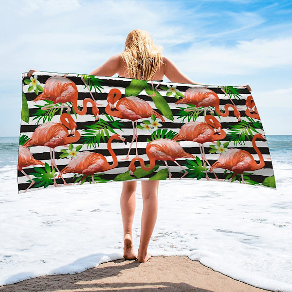 Flamingo strandhåndkle for jenter, kvinner og voksne, mykt, tynt mikrofiberhåndkle uten sand og hurtigtørkende håndkle, flamingo-gaver, svømmebad, 59