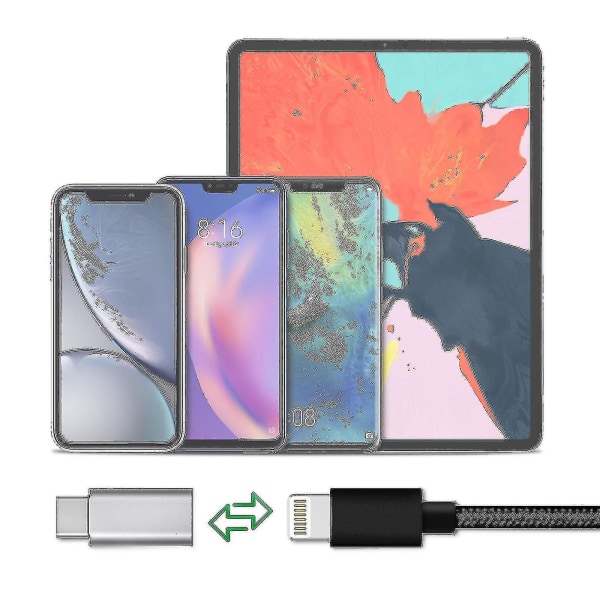 2 stk. Lyn Adapter Hunn USB C Ladning Og Synkronisering - Sølv
