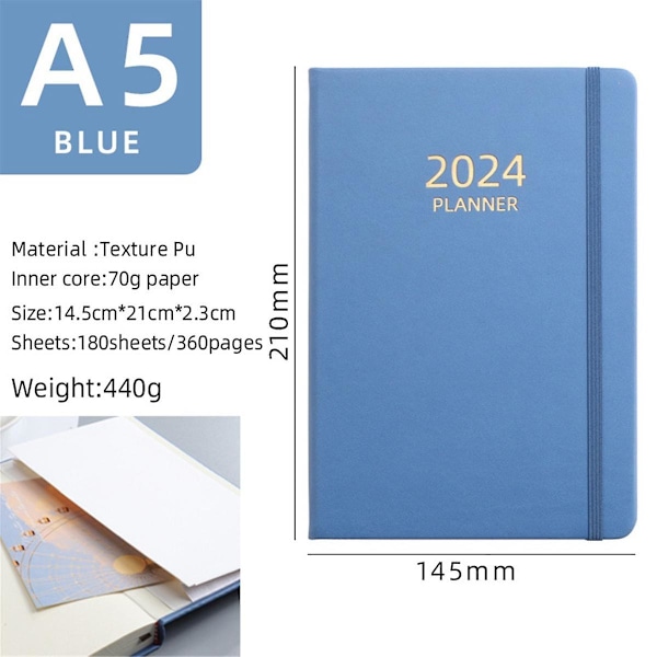 2024 A5 Engelsk Planlægningskalender Elastisk Bånd Notebook Strap Bog Notebook Brun