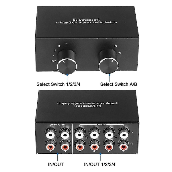 4-vägs dubbelriktad RCA-stereo ljudomkopplare 2 in 4 ut eller 4 in 2 ut L/R-uttag ljudkanal RCA Au
