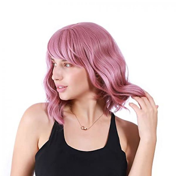 AVEKI Pastel Aaltomainen Peruukki Ilmaisen Ponnahduksen Kanssa Naisten Lyhyt Bob Violetti Pinkki Peruukit Kiharat Aaltomaiset Olkapään Pituudet Pastel Bob Synteettinen Cosplay Peruukki Tytöille Da
