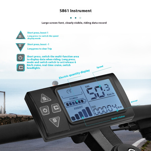 24v-60v S861 Lcd Ebike Display Dashboard til Elcykel Bldc Controller Kontrolpanel (sm Stik 6p