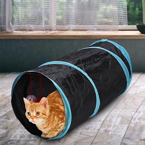 SDIGV Hopvikbar Polyester Husdjur Katt Tunnel Rör Leksak med Crinkle Crackle Papper Tittfönster Skallra Boll Spela Glad