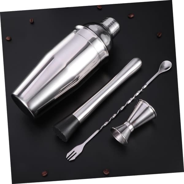 Cocktail sæt Dubbel shaker 750ml Rustfrit stål Sølv 4 dele
