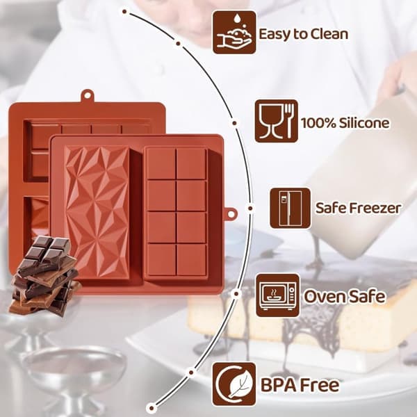 Silikoneforme til bagning - dyb chokoladeform med 2 hulrum - ekstra dyb chokoladeform til chokolade og slik