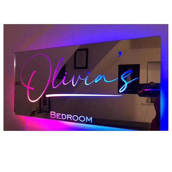 Personligt Navnespejl Soveværelsesspejl Med LED Lys Neon Skilt Lys Emitterende Akryl Spejl DIY