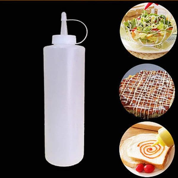 Plastflaskor för kryddor, 3-pack med spetslock, 32 oz för sås, ketchup, senap och olivolja, vit