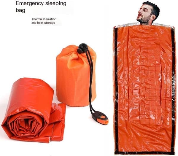 Nödsovsäck med förvaringsficka - 90x210cm, orange