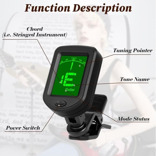 Gitarstemmer Clip-On, digitale stemmere for gitartilbehør med LCD-skjerm