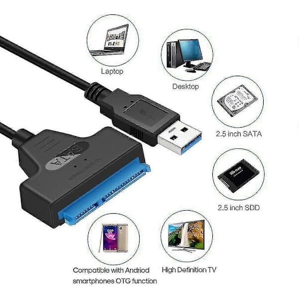Usb 3.0 til Sata Iii Harddiskadapterkabel med LED-lys Computer Harddiskforbindelseskabel til 2,5-tommers Solid State-enheder og Harddisk